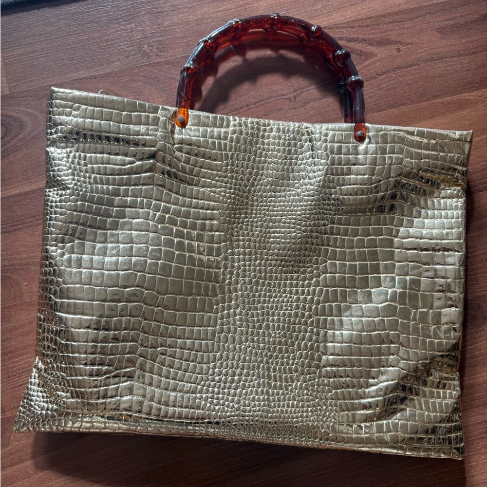 Vintage 70’s Gold Crocodile Vinyl w/Lucite Handles